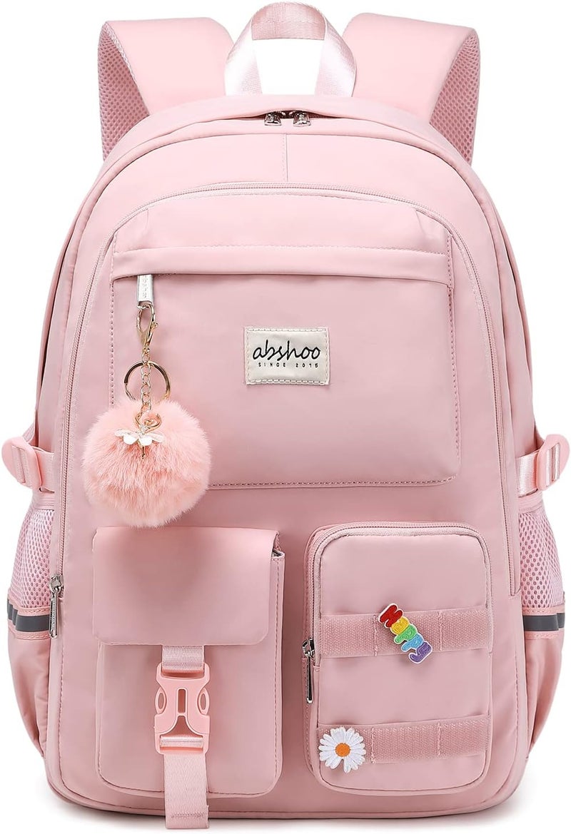 abshoo Store Big Student Laptop Backpack For College Women Middle High School Teen Girls Bookbag Travel Daypack (Pink) - Image 1